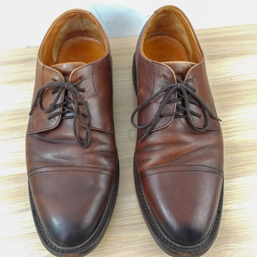 Vintage POLO Ralph Lauren Cap Toe Shoes Mens 10 D Tan Full Grain Calfskin VIBRAM